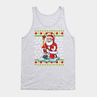 Ice Fishing Santa Claus Fisherman Ugly Christmas Sweater Tank Top